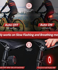 Rad Bike Alarm Tail Light For Happy E-Bike Offroad MTB With Super Loud 110 Decibel Siren And Snazzy Vibration Sensor To Keep Your Ride Safe From Crooks on black seatpost, auto on/off mode
