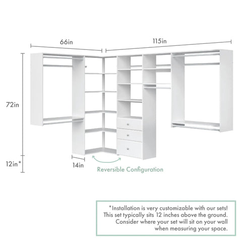 Slick Corner Wood Closet Organizer Kit In White With Smooth Vinyl Hardware Flexible Configurations For Tight Spaces And No Sweat Diy Install Perfect For Gotta Get Organized Storage Setups
