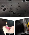 Peel And Stick Metal Backsplash Kit For Kitchen Self Adhesive Aluminum Mosaic 3D Wall Panels In Brushed Black showing oil-proof, fireproof, and scratch-resistant features, 10 sheets each 11.81 x 11.81 inches DIY easy install dope modern accent for walls.