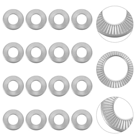 Tough As Nails M6 Conical Spring Washers 40 Pack 304 Stainless Steel Anti Rotation Knurled Lock Washers stacked in rows.