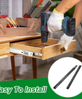 Person installing Heavy Duty Soft Close Drawer Slides For Cabinets And Kitchen Drawers, Full Extension Ball Bearing Runners Black 13.8 Inch Pair.