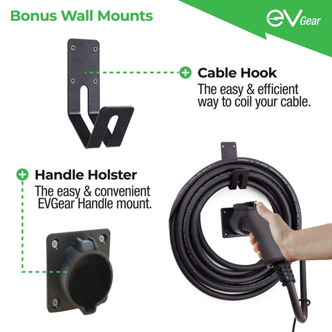 Bonus wall mounts for Level 2 Electric Vehicle Wall Charger Station 40 Amp 240 Volt, cable hook and handle holster.