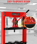 20 Ton Hydraulic Shop Press With H Frame Adjustable Floor Stand Red Beefed Up Steel Frame displayed in workshop setting