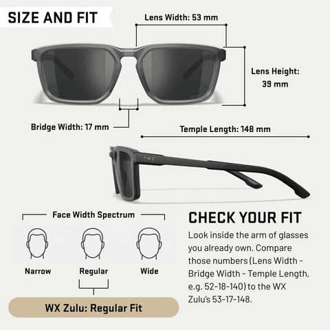Active Safety Sunglasses Featuring Shatterproof Captivate Black Mirror Lenses Full UV Eye Protection with size details.