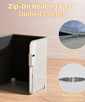 Quiet 195W Under Desk Foot Warmer with Heating Pad showing zipper design and removable connection on wooden floor