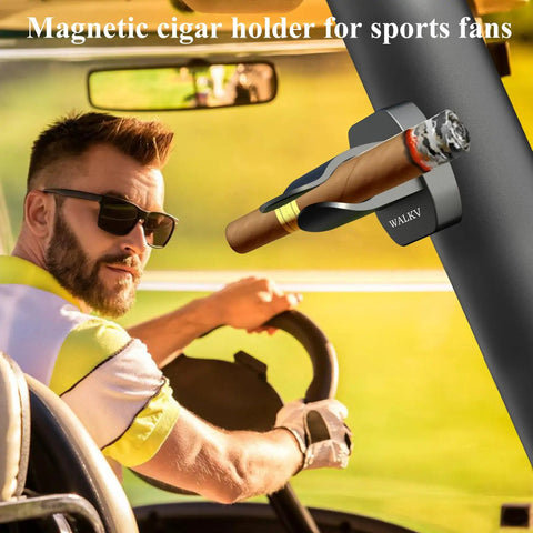 Magnetic Cigar Holder For Golf Cart With Velcro Mount, aluminum rest holding cigar in golf cart.