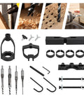 Built Like A Tank Mortising Attachment For Drill Press With Four Piece Chisel Set, showcasing heavy duty chisel set and components.
