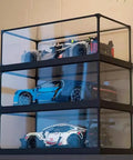 Clear Acrylic Display Case For 76232 Airship Set Dustproof Shield With Wood Grain Base featuring three models inside