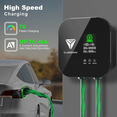Level 2 EV Charger With 40A 240V Output And NEMA 14-50 Plug, Delivers Gnarly Fast Home Charging With 23FT Cable, UL Listed adjustable display during charging.