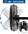 High Velocity Outdoor Wall Mount Fan 18 Inch With Three Speed Settings Max 4300 CFM with 180° tilting feature shown