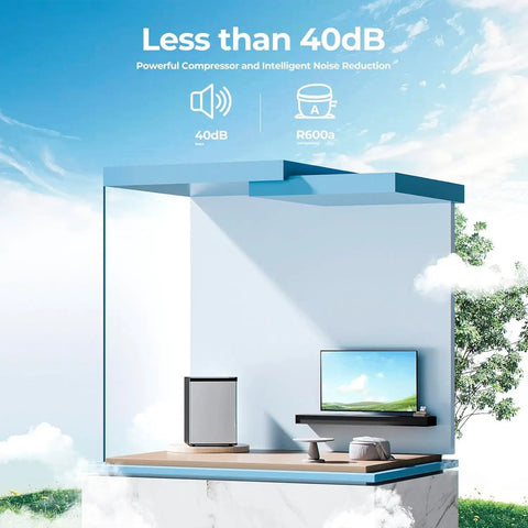 Straight Up Awesome 3.2 Cubic Foot Upright Freezer With Lightning Fast Cooling And Ridiculously Slim Build For Tiny Kitchens And Keeping Your Food Stash Totally Fresh, shown in a serene setting with low noise level.