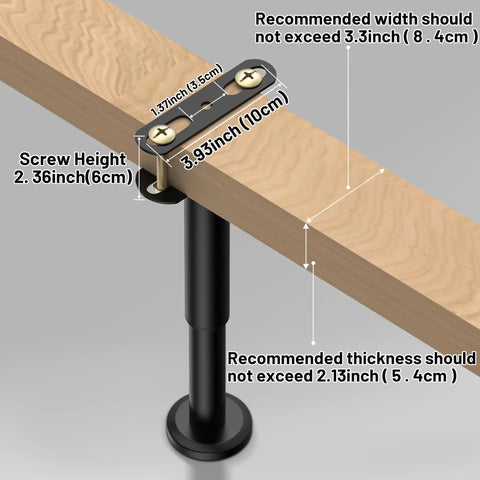 Adjustable Height Bed Support Legs 7.08 to 12.6 Inches With Swivel Base installation on bed frame slat with measurements