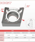 Pro Grade Carbide Inserts For Aluminum CCGT21.51 LH Turning, 0.4mm Radius, 2.38mm Thick, 2.8mm Diameter diagram and measurements