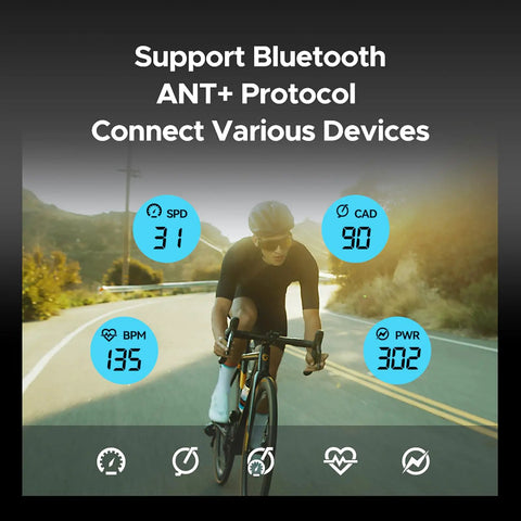 Cyclist using Wireless Bike Computer GPS With ANT Plus Bluetooth, 2.5 Inch Display, Speed and Distance Tracking on a road