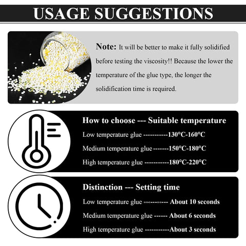 Usage suggestions for No Nonsense Heavy Duty Hot Melt Edgebander Glue 11 Lb detailing viscosity testing and temperature settings.