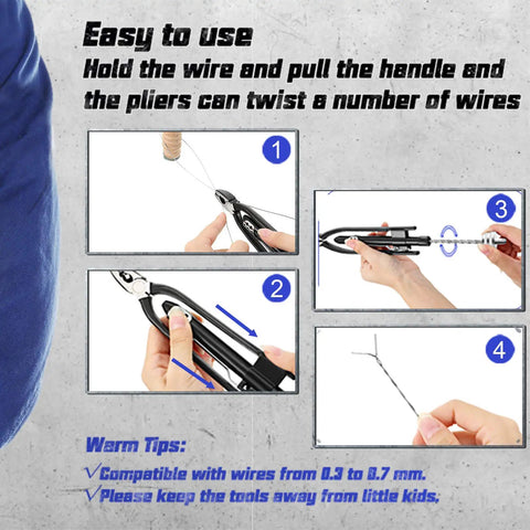 Demonstrating the use of Aircraft Safety Wire Twisting Pliers Set, 3-in-1 Wire Cutter, Strand Cutter, and Pliers for efficient wire twisting.