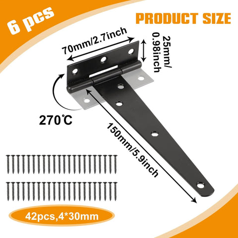 Six Pack Six Inch T Strap Gate Hinges Heavy Duty Gate Hardware Kit For Wooden Fence Rustproof Door Hinges
