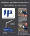 Image showing installation instructions and parts of Upgraded Adjustable Broken Bolt Extractor With Reverse Flute For Stripped Faucets And Snapped Pipe Threads Fits One Half Inch Three Quarter Inch And One Inch Pipes Hex Drive Compatible Anti Rust Coating Pro Grade DIY Friendly Plumbing Tool.