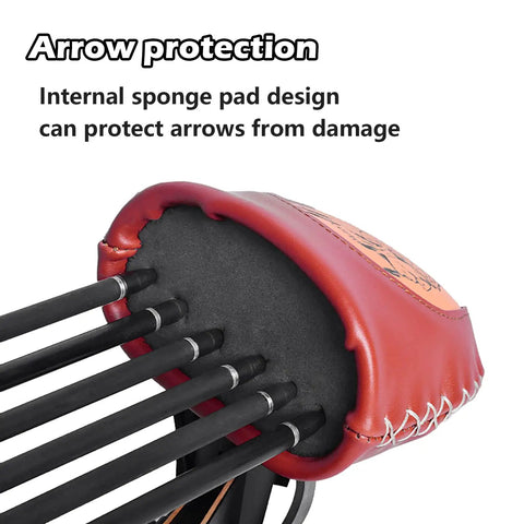 Four to Six Arrow Quiver for Recurve Bow with Brown Leather Arrow Holder showing internal sponge pad for arrow protection.