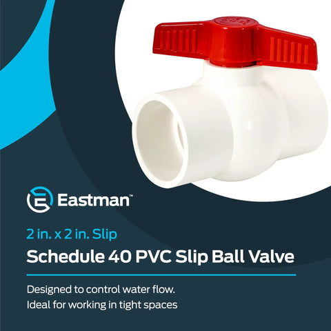 2x2 Inch Slip Schedule 40 PVC Quarter Turn Ball Valve For Inline Plumbing with red handle