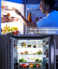 High Temp 40W Oven Light Bulb E26 Medium Base A15 2 Pack illuminating a refrigerator with a variety of foods.