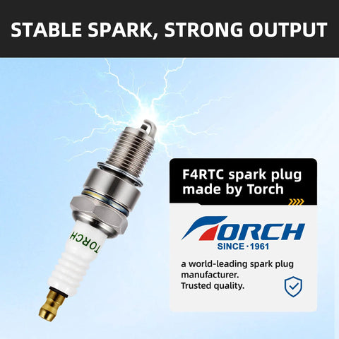 Stable spark plug F4RTC made by Torch, ensuring strong output and trusted quality for reliable engine performance.