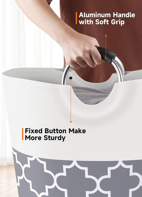 Giant 82L Collapsible Laundry Basket With Aluminum Soft Grip Handles Waterproof Laundry Hamper For Dorms Apartments And Home Tall Durable Easy Carry Gray Ideal For Travel And Laundry Day
