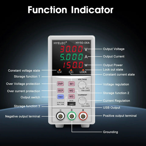 Variable DC Power Supply Pro Grade 0 To 50V 0 To 6A 150W Switching Regulated Benchtop Power Supply With Memory, 4 Digit LED Display
