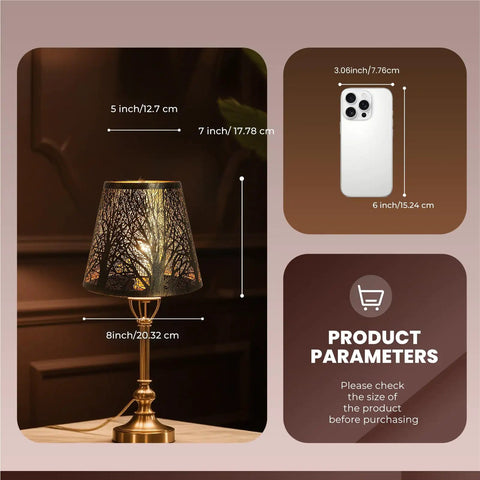 Double Pack Clip On Lamp Shade Set for Candelabra Bulbs, Barrel Fabric Lampshade dimensions displayed on lamp