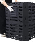Person assembling 90 Gallon Garden Compost Bin Aerated For Fast No Fuss Easy Assembly Outdoor Composting Built From Premium Recycled Plastic 340 Liter.