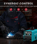 Welder using 3 In 1 MIG TIG Stick Welder, 145 Amp, 110V 220V Gasless Flux Core Welder With Digital Screen in a workshop