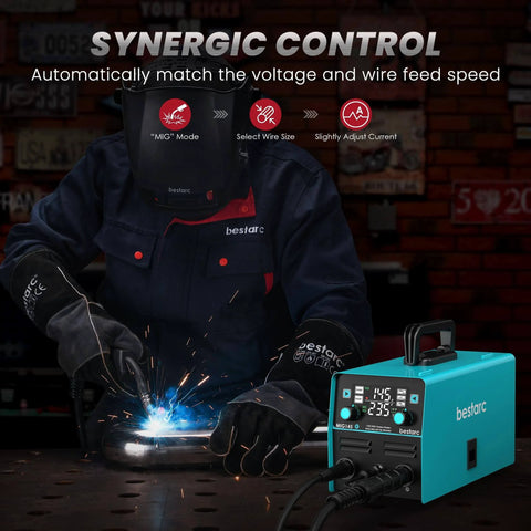 Welder using 3 In 1 MIG TIG Stick Welder, 145 Amp, 110V 220V Gasless Flux Core Welder With Digital Screen in a workshop