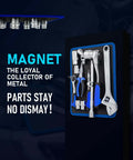 Magnetic Tool Mat Set With Four Magnetic Pads, 40 Pound Capacity, Telescoping Magnetic Pickup Tool And 360 Degree Inspection Mirror, organizer with tools visible