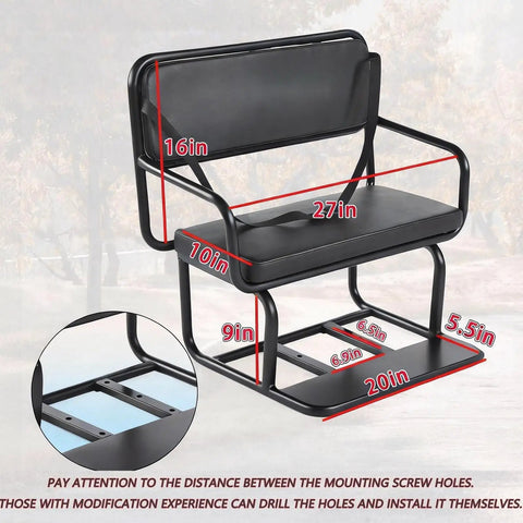 Adult Tricycle Rear Seat With Child Seat And Rear Basket For Electric Tricycles, Fits 24-Inch Models, Safety Belt, 150 Lb Load, Ink Black, No-Fuss Back Rack For Riding And Storage; black metal seat with size markings