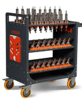 Rock Solid Cnc Tool Trolley With Smooth As Butter Rolling Casters And Slick Abs Buffer Trays For Foolproof Tool Holder Organization displaying cutting tools on three tiers.