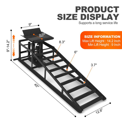 Pair Of Hydraulic Car Ramps With Wheels, Heavy Duty 5 Ton Lift Ramps For Oil Changes, Portable Home Garage Lifts, Size Display