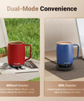 No App Hassle Self Heating Coffee Mug With Precise Temperature Control, 14 Oz Travel Cup triple heat settings, red and blue finish.