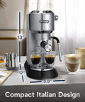 Arte Espresso Machine With My LatteArt Steam Wand Milk Frother And 15 Bar Pressure Compact Stainless Steel Design on counter