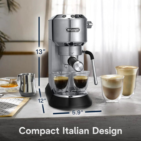 Arte Espresso Machine With My LatteArt Steam Wand Milk Frother And 15 Bar Pressure Compact Stainless Steel Design on counter