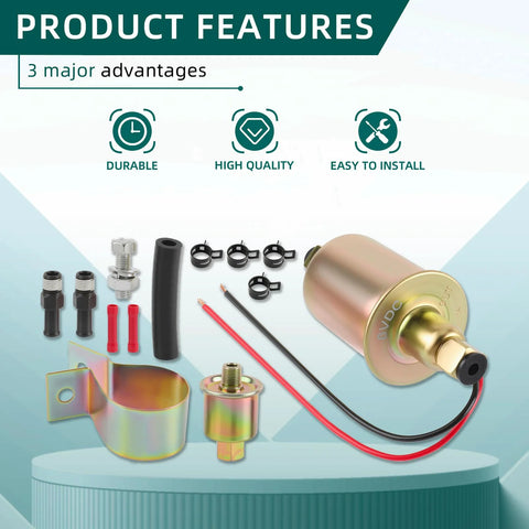 Universal 6 Volt Inline Electric Fuel Pump With Installation Kit 5-8 PSI Five Sixteenth Inch Inlet And Outlet Plug And Play Ready