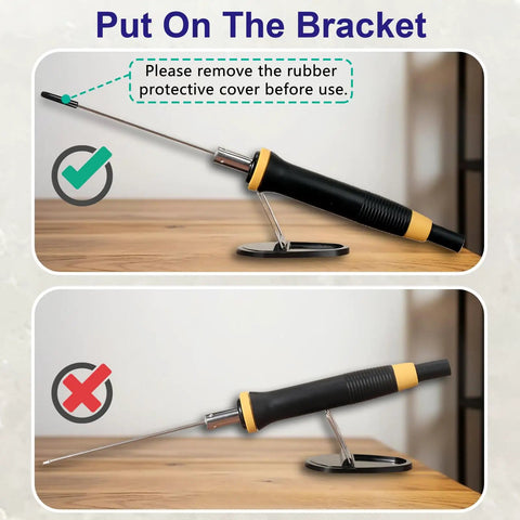 Hot Wire Foam Cutter Kit With 3-1 Electric Styrofoam Cutter in a bracket with marked usage instructions.