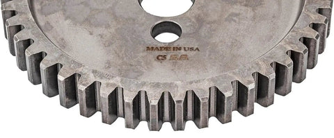Close-up of Quieter Timing Gear Drive For 1955-1992 Chevy Small Block V8 Engines, made in USA, gear teeth visible.