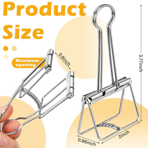 8 Pack Heavy Duty Balloon Arch Clips Set, large metal backdrop clamps 3.8 x 2 inches shown with size dimensions