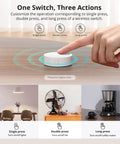Zigbee 3 Point 0 Wireless Push Button Switch For Smart Home Scenes Two Pack Works With eWeLink App Trigger Actions By Single Tap Double Tap And Long Press, white round button