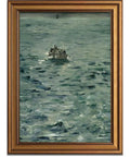 Gold Framed Ocean Rowing Boat Scene Canvas Print With Vintage Vibe And Minimalist Aesthetic, Dope Modern Wall Art, 12x16