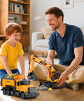 Two Pack Construction Truck Toys for Kids Ages 3 to 8, Moveable Claw Excavator and Lifting Dump Truck with Lights and Sounds
