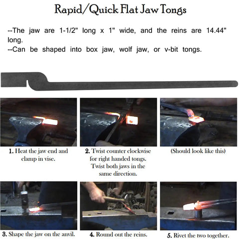 Five Types DIY Blacksmith Tongs Bundle With Rivets flat jaw blacksmithing steps with images of heating and shaping metal
