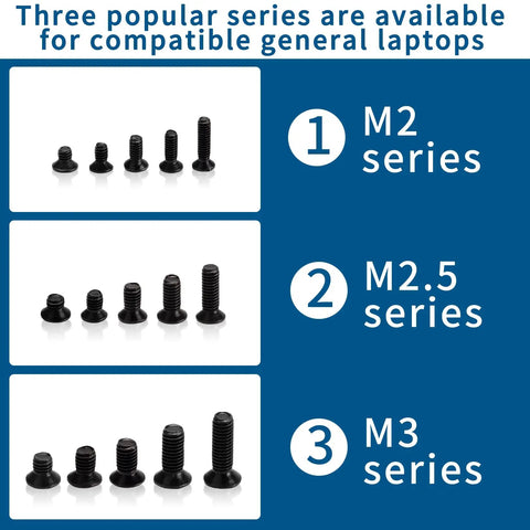 Image showing M2, M2.5, M3 series screws from the 450 Piece Eyewear Repair Kit With Tiny Screws And Screwdriver Perfect For Glasses Sunglasses Watches Jewelry And Electronics Handy Carbon Steel Cross Screws Micro Fix Kit For Specs DIY Repairs