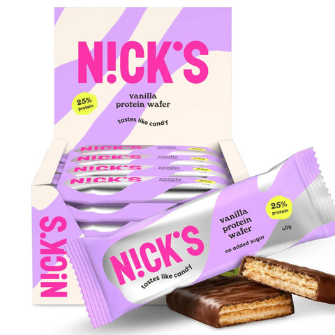 Vanilla Protein Wafer Bar Grab And Go Snack With Ten Grams Of Protein And Two Hundred Three Calories Low Carb No Added Sugar Gluten Free With Prebiotic Fiber Sweetened With Stevia And Erythritol 24 Bar Pack in box display