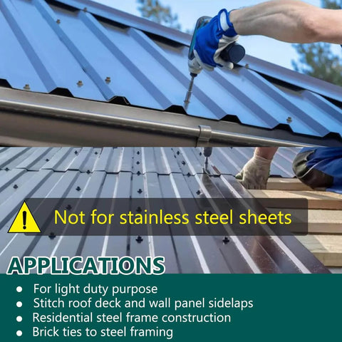 Installation of Beefy Heavy Duty Self Drilling Roof Screws 12 By 3 Quarter Inch With Hex Head And EPDM Washer on metal roof